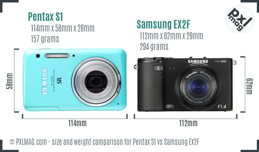 Pentax S1 vs Samsung EX2F size comparison