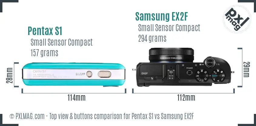 Pentax S1 vs Samsung EX2F top view buttons comparison