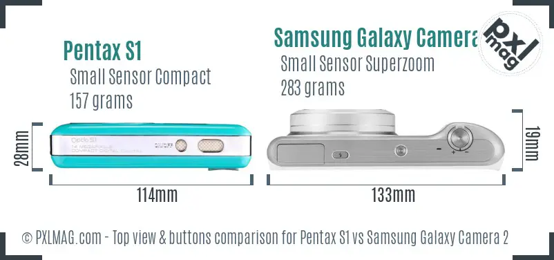 Pentax S1 vs Samsung Galaxy Camera 2 top view buttons comparison