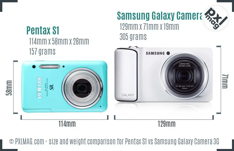 Pentax S1 vs Samsung Galaxy Camera 3G size comparison