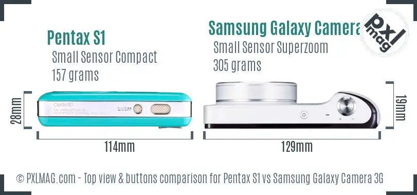 Pentax S1 vs Samsung Galaxy Camera 3G top view buttons comparison