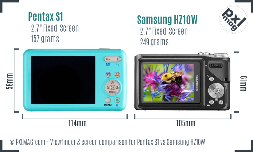 Pentax S1 vs Samsung HZ10W Screen and Viewfinder comparison