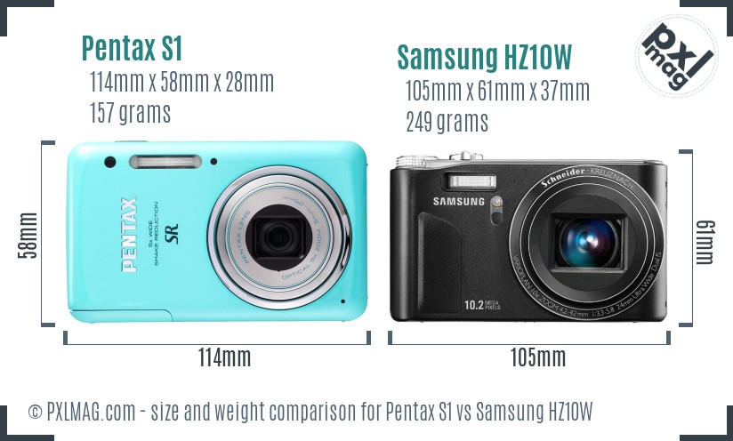 Pentax S1 vs Samsung HZ10W size comparison Pentax S1 vs Samsung HZ10W size comparison