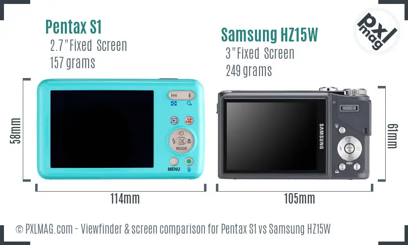 Pentax S1 vs Samsung HZ15W Screen and Viewfinder comparison Pentax S1 vs Samsung HZ15W Screen and Viewfinder comparison