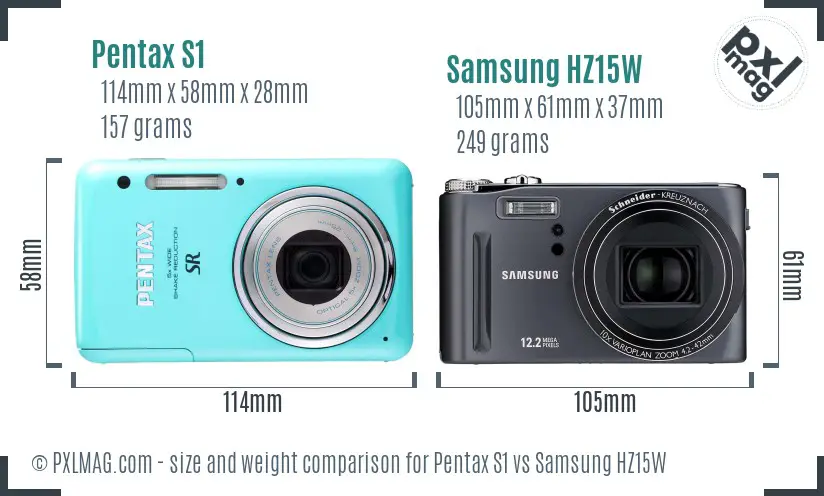 Pentax S1 vs Samsung HZ15W size comparison Pentax S1 vs Samsung HZ15W size comparison