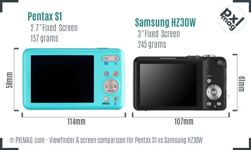 Pentax S1 vs Samsung HZ30W Screen and Viewfinder comparison