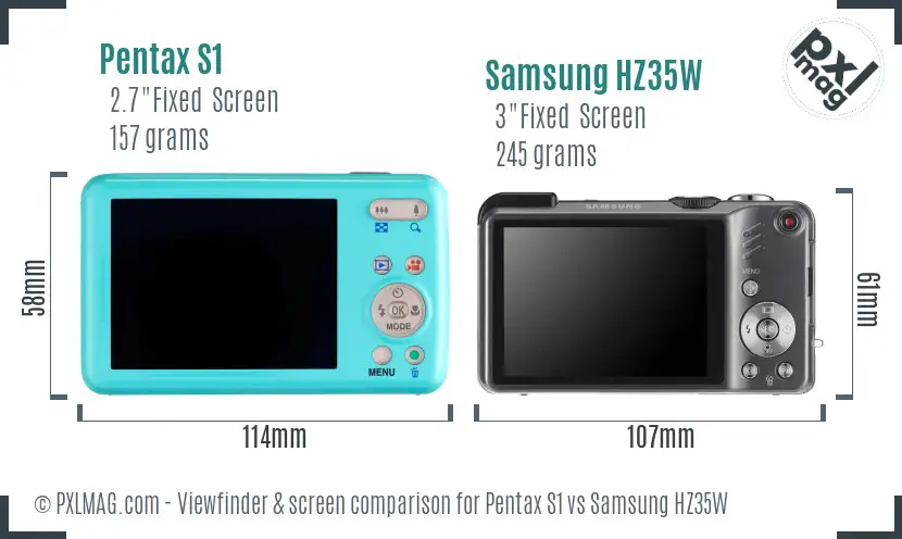 Pentax S1 vs Samsung HZ35W Screen and Viewfinder comparison