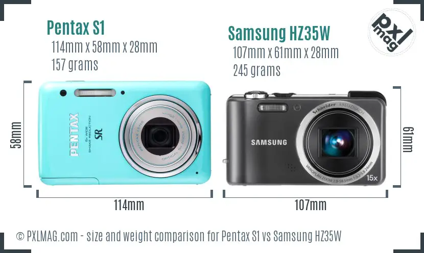 Pentax S1 vs Samsung HZ35W size comparison