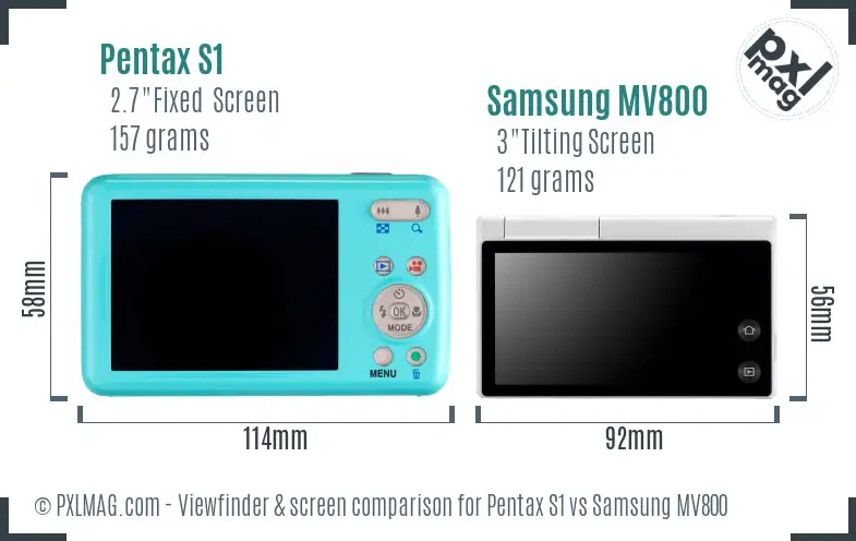 Pentax S1 vs Samsung MV800 Screen and Viewfinder comparison