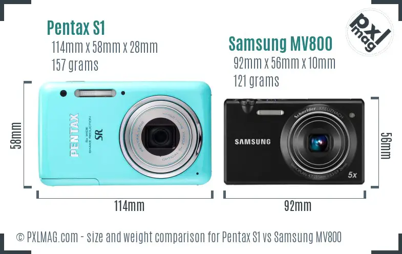 Pentax S1 vs Samsung MV800 size comparison