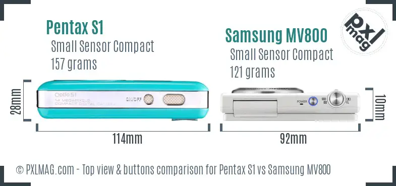 Pentax S1 vs Samsung MV800 top view buttons comparison