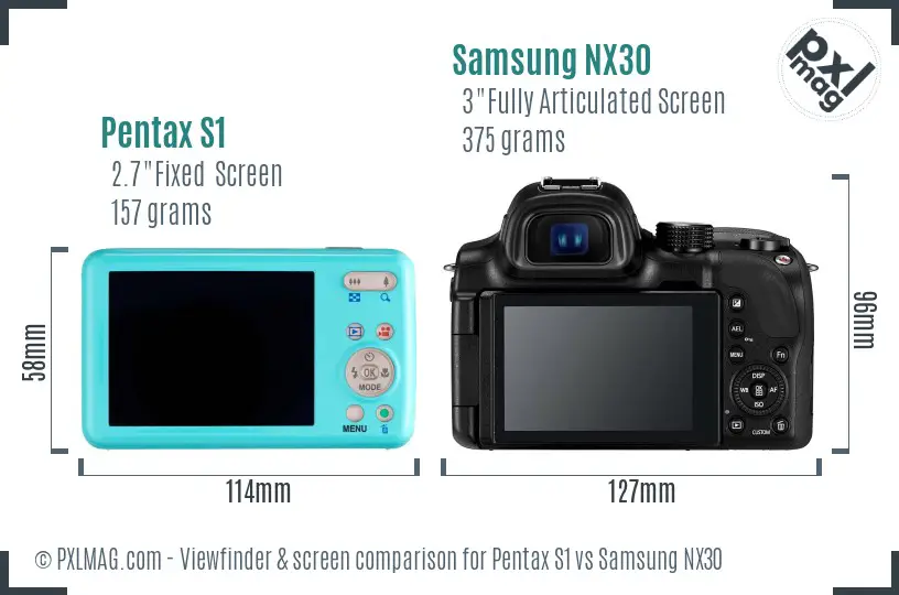 Pentax S1 vs Samsung NX30 Screen and Viewfinder comparison