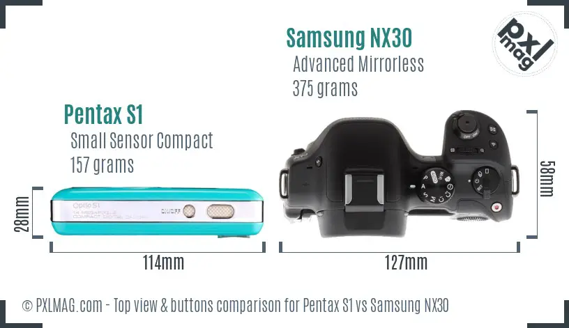 Pentax S1 vs Samsung NX30 top view buttons comparison