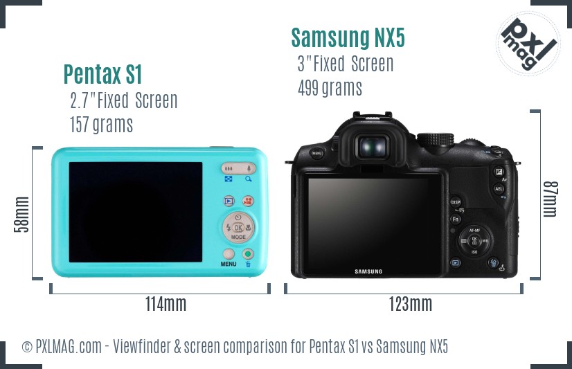 Pentax S1 vs Samsung NX5 Screen and Viewfinder comparison