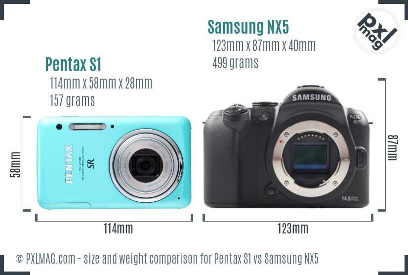 Pentax S1 vs Samsung NX5 size comparison Pentax S1 vs Samsung NX5 size comparison