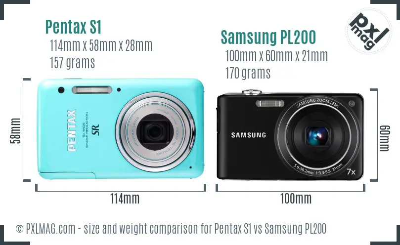 Pentax S1 vs Samsung PL200 size comparison