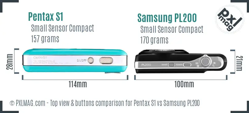 Pentax S1 vs Samsung PL200 top view buttons comparison