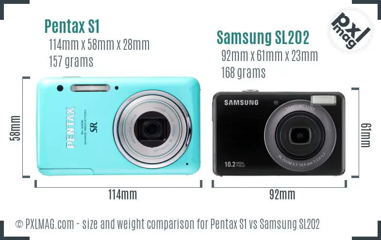 Pentax S1 vs Samsung SL202 size comparison