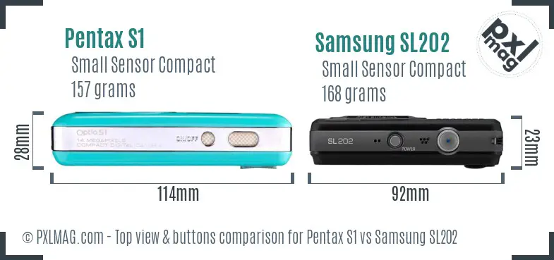 Pentax S1 vs Samsung SL202 top view buttons comparison