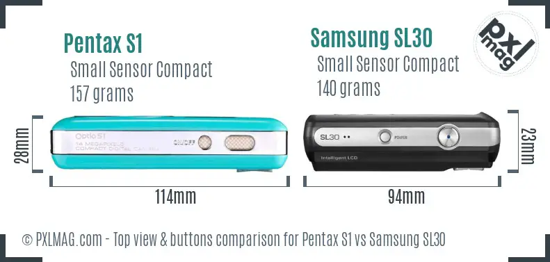 Pentax S1 vs Samsung SL30 top view buttons comparison Pentax S1 vs Samsung SL30 top view buttons comparison