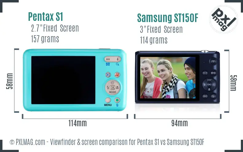 Pentax S1 vs Samsung ST150F Screen and Viewfinder comparison