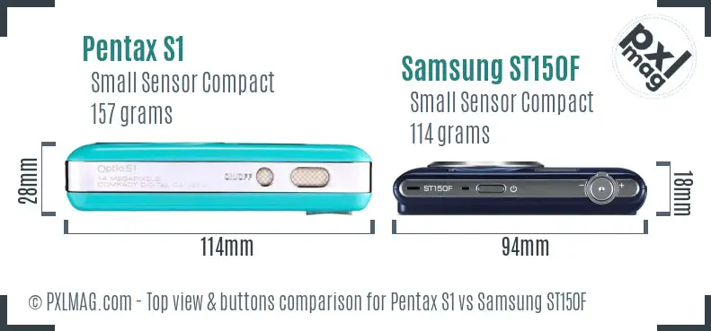 Pentax S1 vs Samsung ST150F top view buttons comparison