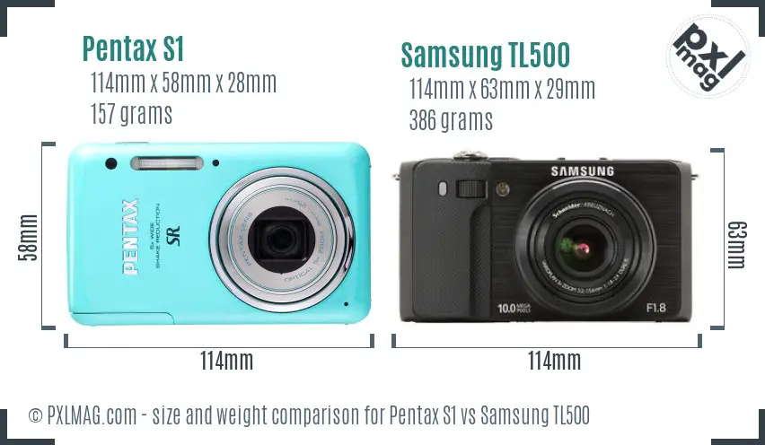 Pentax S1 vs Samsung TL500 size comparison Pentax S1 vs Samsung TL500 size comparison