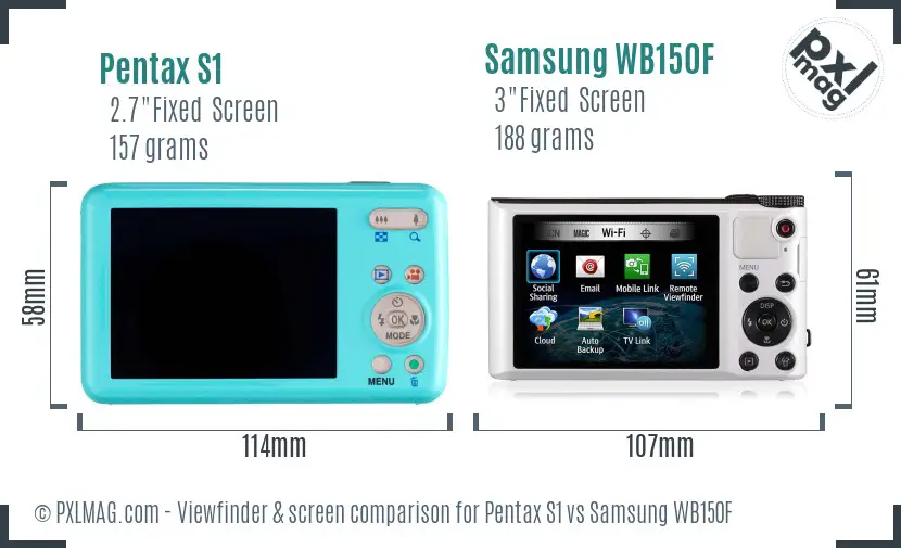 Pentax S1 vs Samsung WB150F Screen and Viewfinder comparison Pentax S1 vs Samsung WB150F Screen and Viewfinder comparison