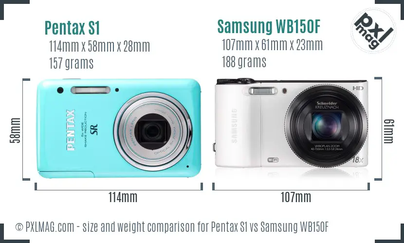 Pentax S1 vs Samsung WB150F size comparison Pentax S1 vs Samsung WB150F size comparison