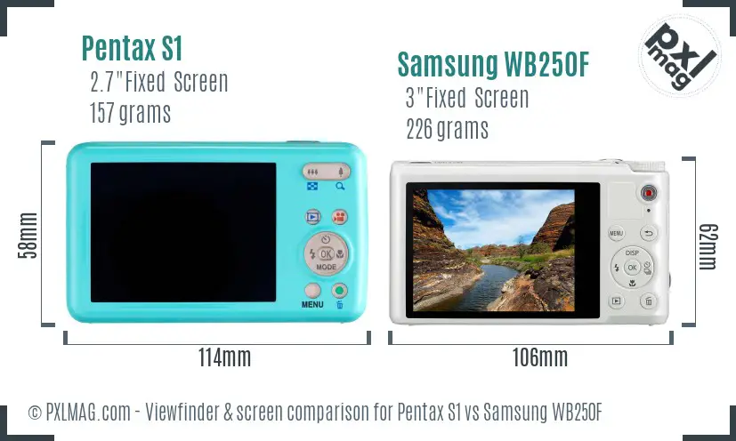 Pentax S1 vs Samsung WB250F Screen and Viewfinder comparison Pentax S1 vs Samsung WB250F Screen and Viewfinder comparison