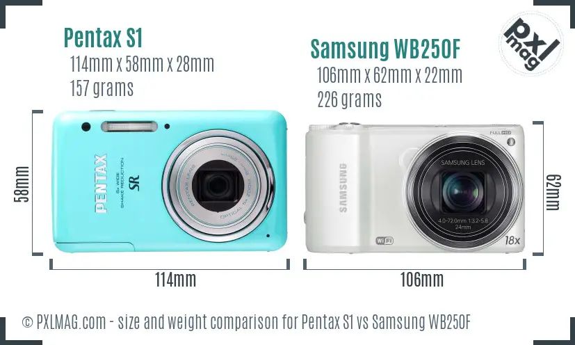 Pentax S1 vs Samsung WB250F size comparison Pentax S1 vs Samsung WB250F size comparison
