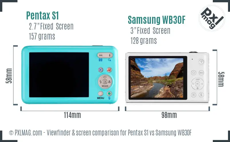 Pentax S1 vs Samsung WB30F Screen and Viewfinder comparison