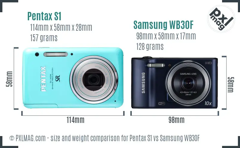 Pentax S1 vs Samsung WB30F size comparison