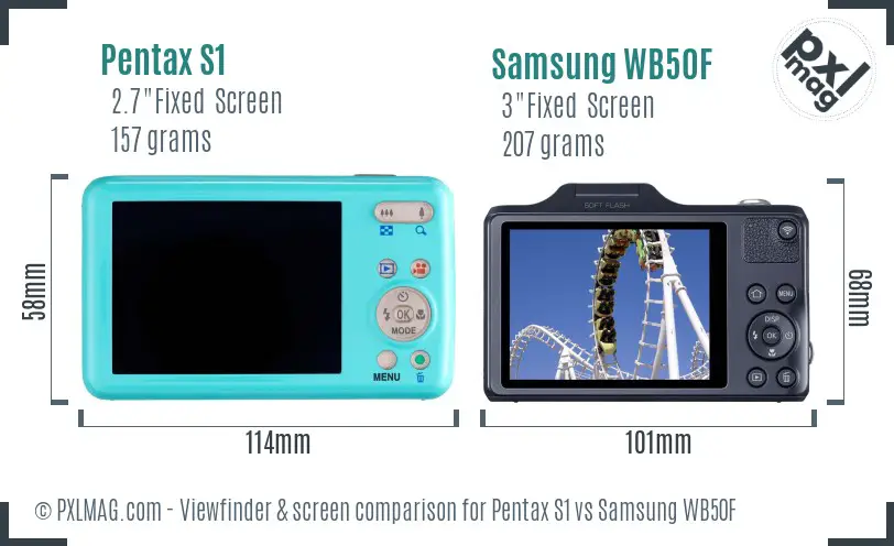 Pentax S1 vs Samsung WB50F Screen and Viewfinder comparison