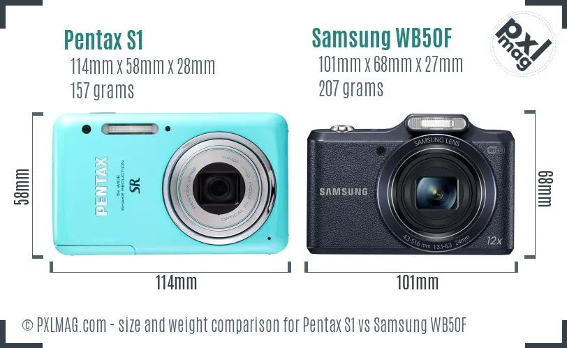 Pentax S1 vs Samsung WB50F size comparison