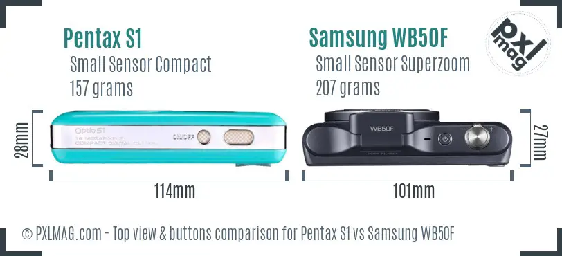 Pentax S1 vs Samsung WB50F top view buttons comparison