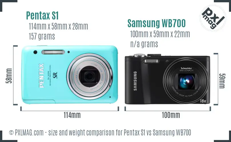 Pentax S1 vs Samsung WB700 size comparison