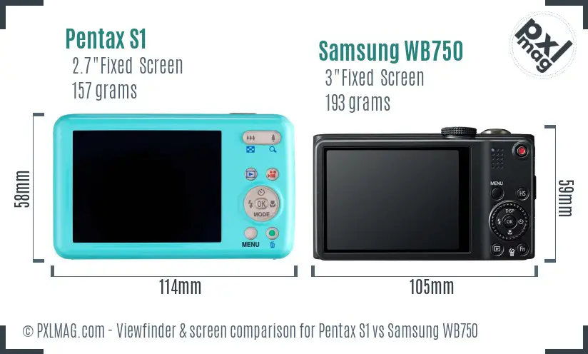 Pentax S1 vs Samsung WB750 Screen and Viewfinder comparison
