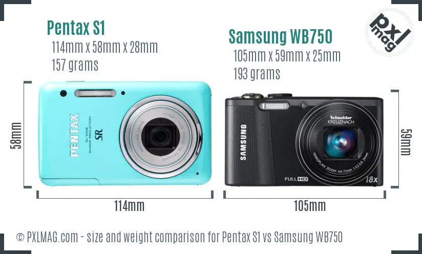 Pentax S1 vs Samsung WB750 size comparison