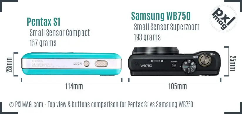 Pentax S1 vs Samsung WB750 top view buttons comparison