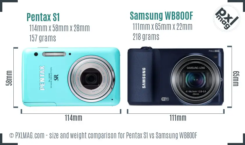 Pentax S1 vs Samsung WB800F size comparison Pentax S1 vs Samsung WB800F size comparison