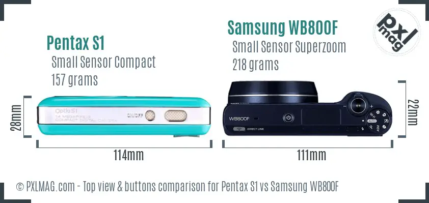 Pentax S1 vs Samsung WB800F top view buttons comparison Pentax S1 vs Samsung WB800F top view buttons comparison