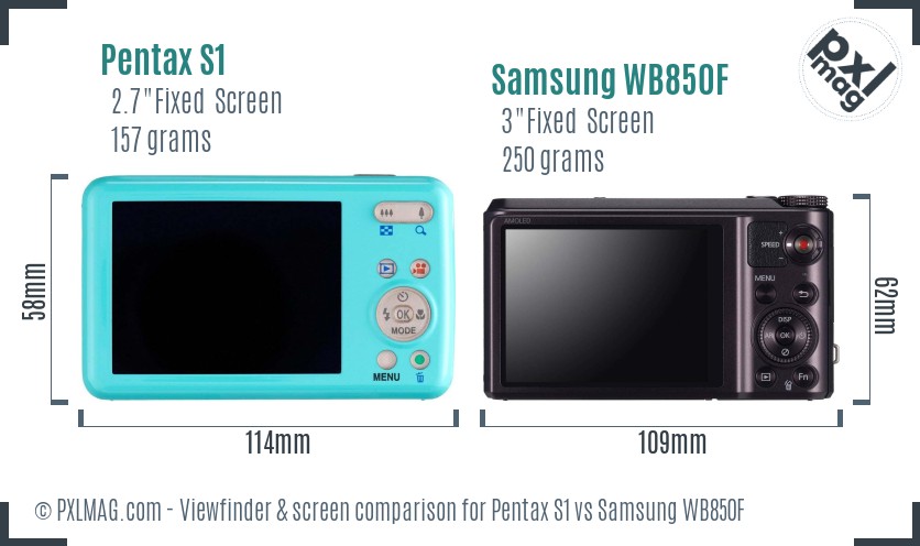 Pentax S1 vs Samsung WB850F Screen and Viewfinder comparison