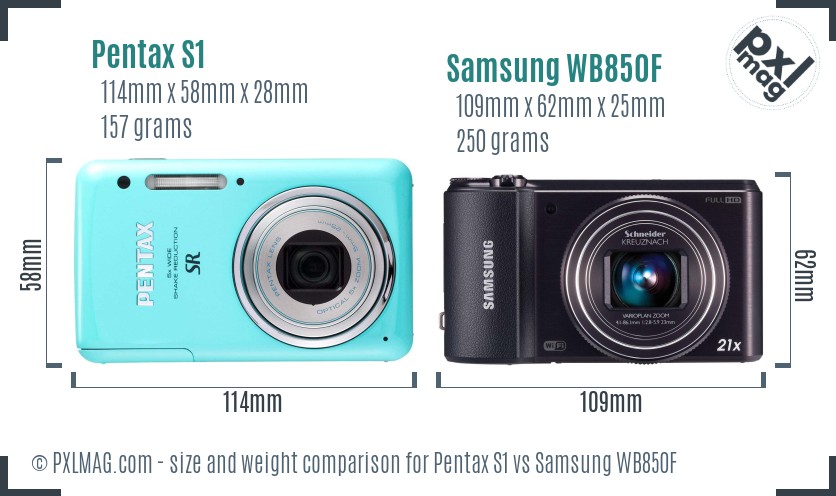 Pentax S1 vs Samsung WB850F size comparison
