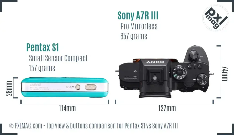 Pentax S1 vs Sony A7R III top view buttons comparison Pentax S1 vs Sony A7R III top view buttons comparison