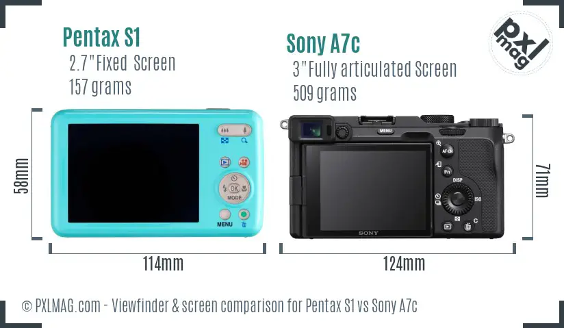 Pentax S1 vs Sony A7c Screen and Viewfinder comparison