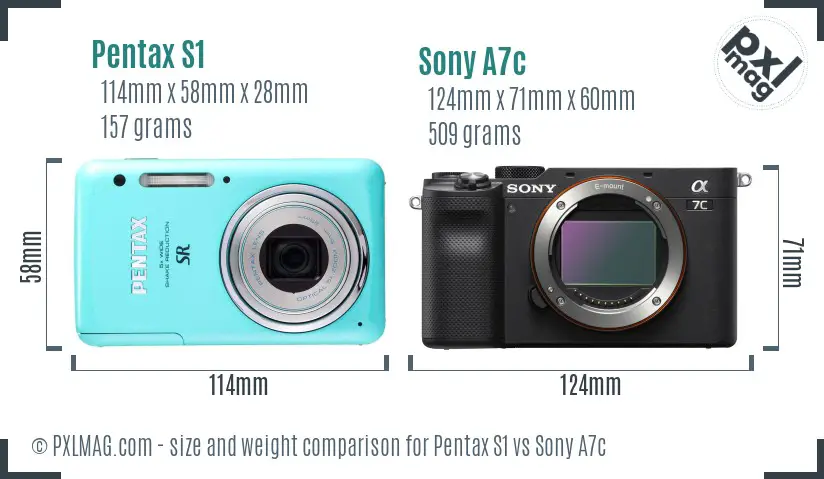 Pentax S1 vs Sony A7c size comparison