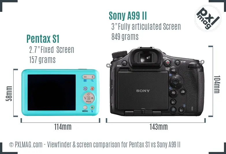 Pentax S1 vs Sony A99 II Screen and Viewfinder comparison