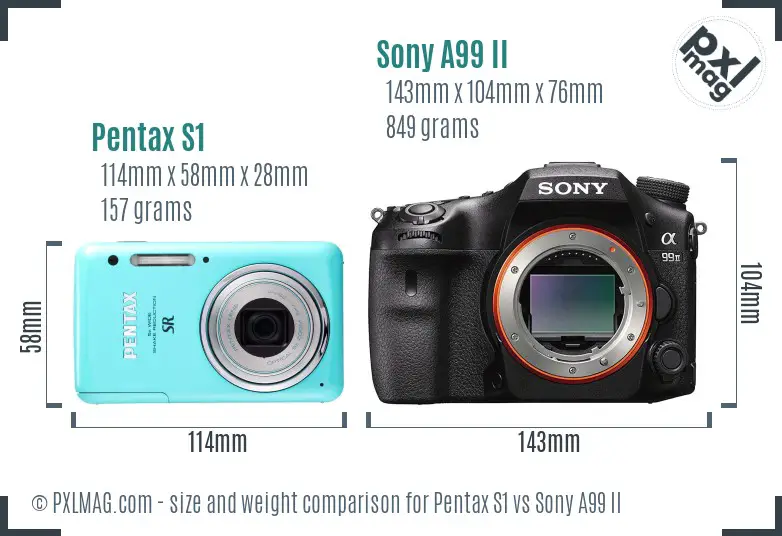 Pentax S1 vs Sony A99 II size comparison