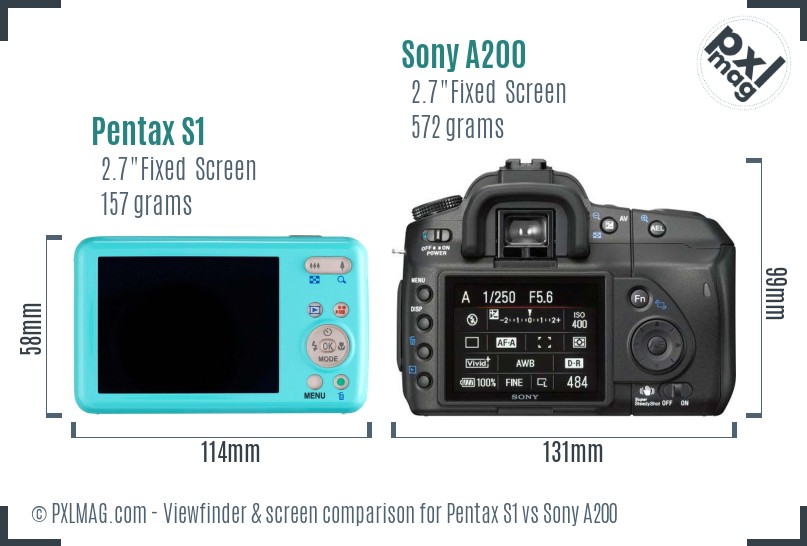 Pentax S1 vs Sony A200 Screen and Viewfinder comparison